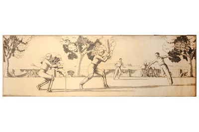 Lot 236 - ‘MR’ Cricket match, original pencil drawing,...