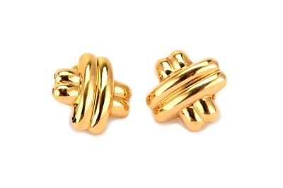 Lot 340 - A pair of earrings, each of reeded X-shaped...