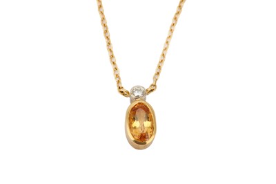 Lot 328 - A citrine and diamond pendant necklace, collet-...