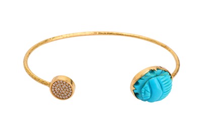 Lot 124 - A turquoise scarab and diamond bangle, of torc...
