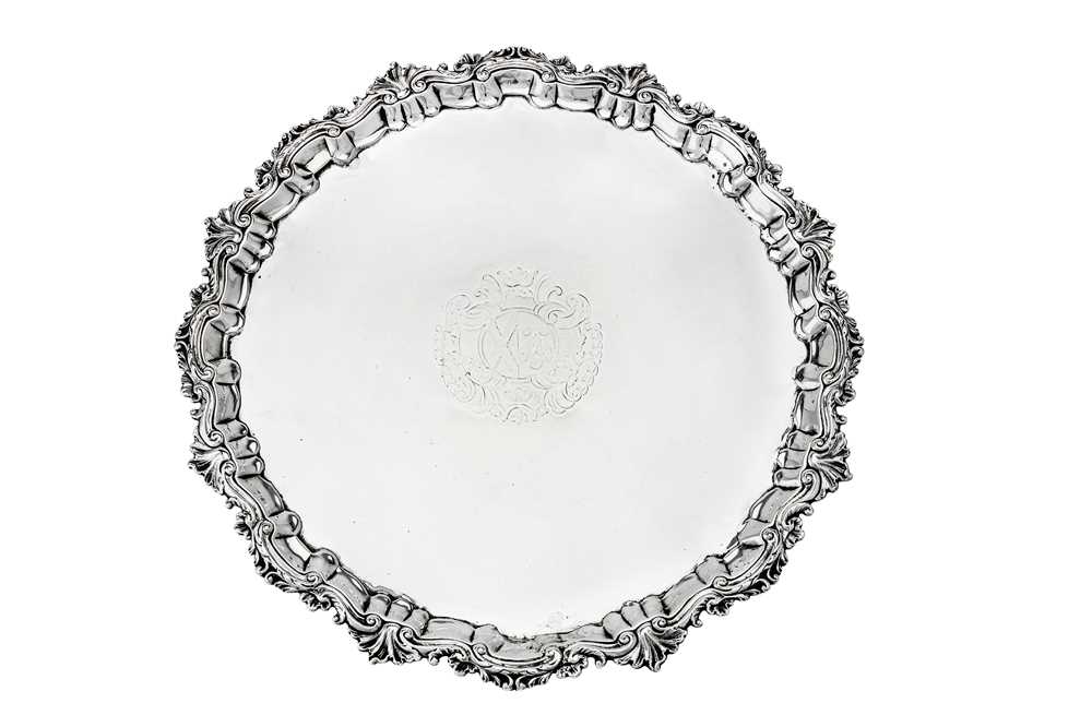 Lot 496 - A George II sterling silver salver, London 1744 by Robert Abercromby (first mark alone reg. 5th Oct 1731)