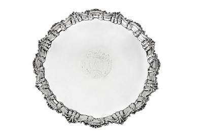 Lot 496 - A George II sterling silver salver, London 1744 by Robert Abercromby (first mark alone reg. 5th Oct 1731)