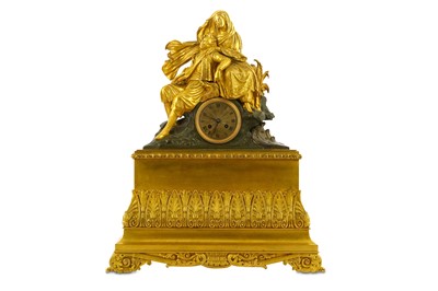 Lot 75 - A GILT AND PATINATED BRONZE FIGURAL CLOCK WITH...