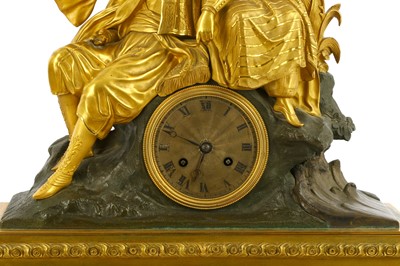 Lot 75 - A GILT AND PATINATED BRONZE FIGURAL CLOCK WITH...