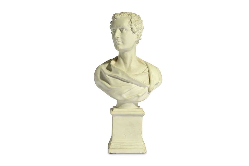 Lot 27 - AN EARLY BISQUE PORCELAIN BUST OF LORD BYRON...