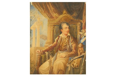 Lot 87 - A PORTRAIT OF LORD BYRON ON A THRONE WITH...