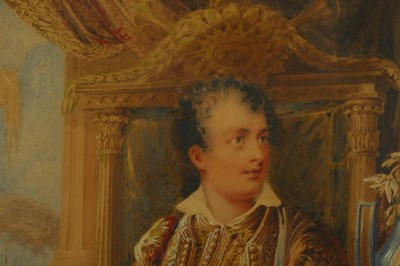 Lot 87 - A PORTRAIT OF LORD BYRON ON A THRONE WITH...