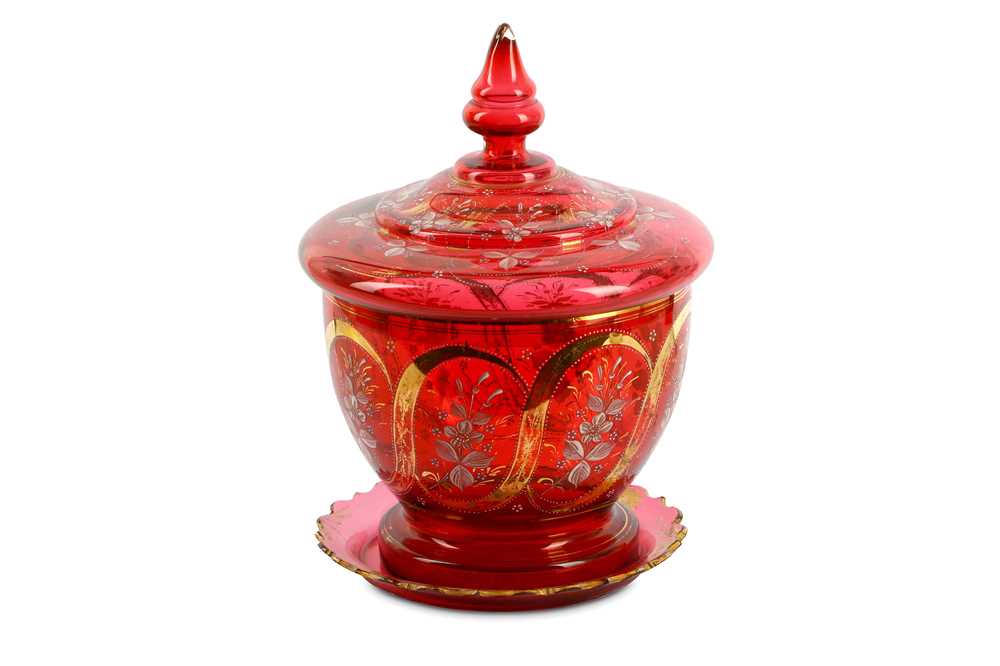 Lot 493 - A late 19th Century Bohemian ruby glass bowl...