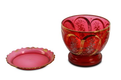 Lot 493 - A late 19th Century Bohemian ruby glass bowl...