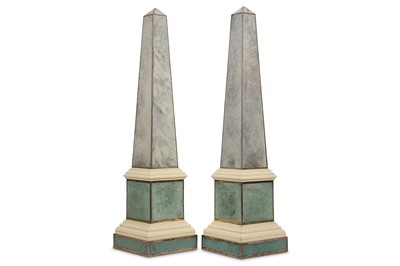 Lot 136 - A PAIR OF SHAGREEN AND SILVER MOUNTED OBELISKS