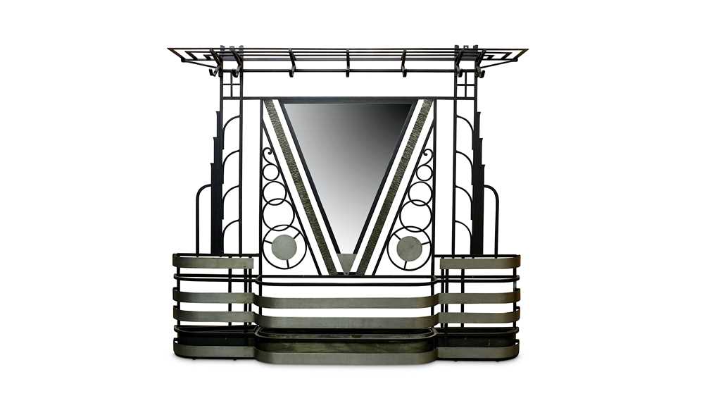 Lot 24 - FRANCE: AN ART DECO PAINTED AND SILVERED METAL MIRRORED HALL STAND