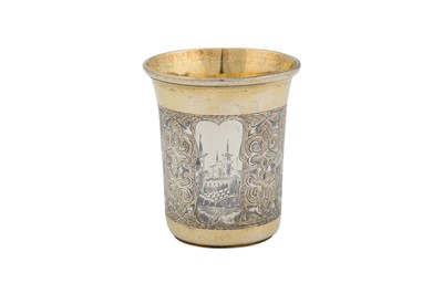 Lot 275 - A Nicholas I Russian 84 zolotnik (875 standard) parcel-gilt silver and niello beaker (stopka), Moscow 1852 by Alexander Andreev