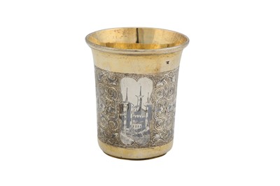 Lot 50 - A Nicholas I Russian 84 zolotnik (875 standard) parcel-gilt silver and niello beaker (stopka), Moscow 1852 by Alexander Andreev