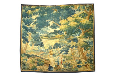 Lot 368 - An antique tapestry panel, depicting figures...
