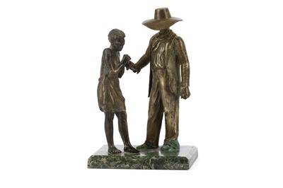 Lot 725 - A spelter figural group of a gentleman in a...
