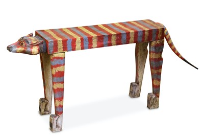 Lot 126 - A PAINTED WOOD BENCH MODELLED AS A TIGER the...