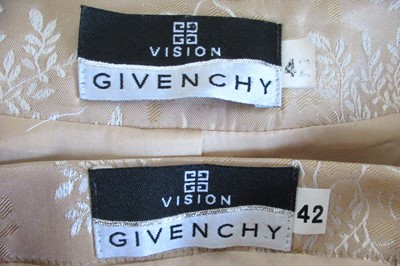 Lot 107 - Givenchy Vision Pale Yellow Brocade Skirt Suit - Size 42