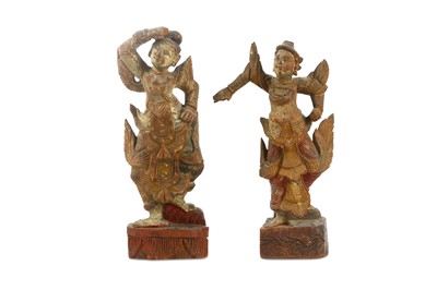 Lot 664 - A pair of carved Burmese figures height 33cm...