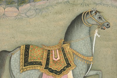 Lot 287 - A MURAQQA’ PAGE ILLUSTRATED WITH IMAM HUSAYN'S HORSE DHULJANAH