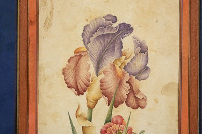 Lot 135 - AN ALBUM PAGE WITH A TINTED DRAWING OF AN IRIS AND POPPIES