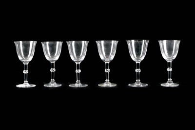 Lot 495 - A set of six 1980s Lalique crystal sherry...