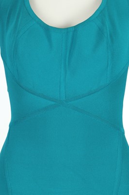 Lot 83 - Herve Leger Turquoise Halterneck Bandage Dress - size XL