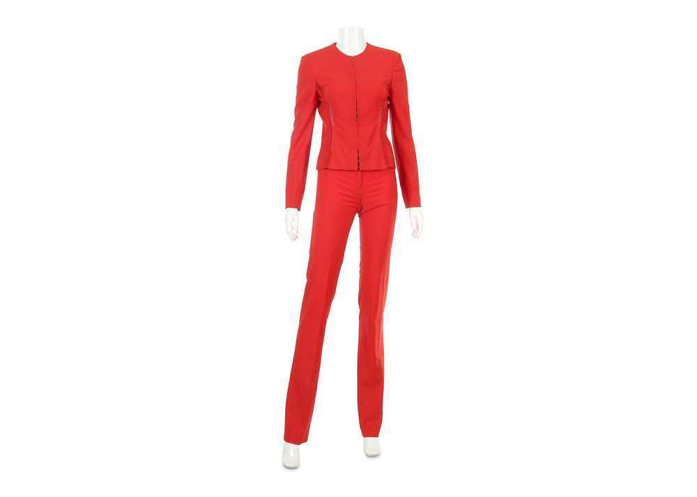 Lot 9 - Gianni Versace Couture Red Trouser Suit - Size 40