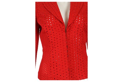 Lot 32 - Gianni Versace Red Broderie Anglaise Jacket - size 38