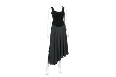 Lot 111 - Chanel Black Velvet and Chiffon Fitted Dress - size 38