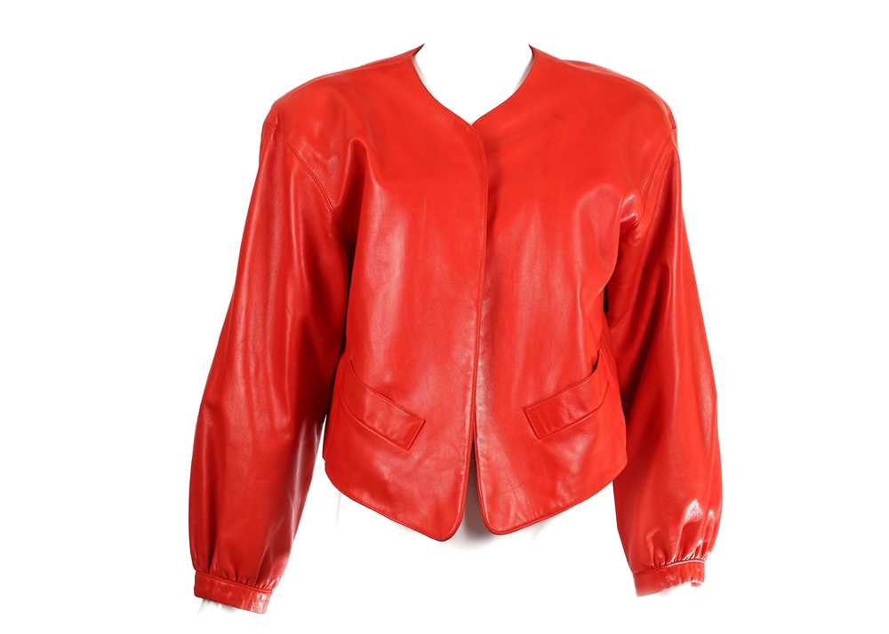 Lot 33 - Yves Saint Laurent Red Leather Jacket - size 42