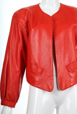 Lot 33 - Yves Saint Laurent Red Leather Jacket - size 42