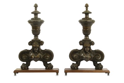 Lot 250 - A pair of late 19th Century bronze andirons,...