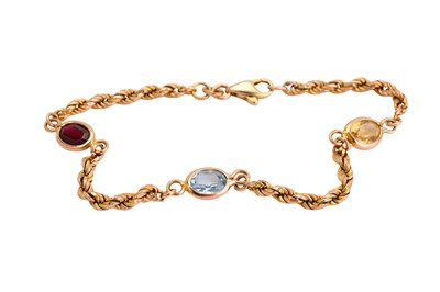 Lot 156 - A gem-set fancy-link bracelet, the 9ct gold...