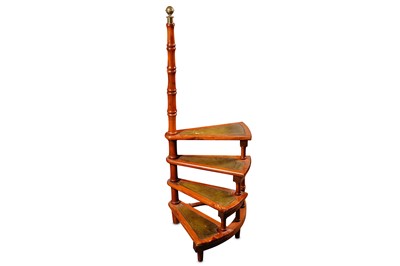 Lot 753 - A set of yew wood library steps with a brass...