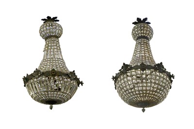 Lot 429 - A pair of tent-and-bag chandeliers, with cast...