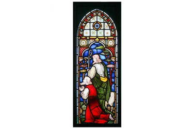 Lot 62 - A 19TH CENTURY ENGLISH STAINED GLASS TRIPTYCH...