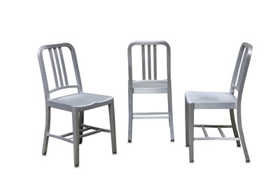 Lot 879 - Emeco, a set of three aluminium Navy chairs