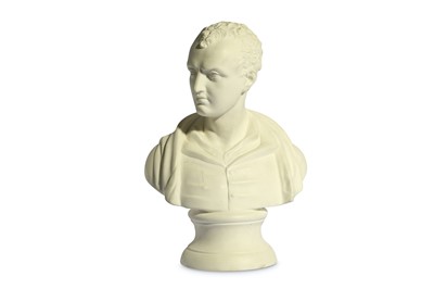 Lot 52 - A LARGE BISQUE PORCELAIN BUST OF LORD BYRON...