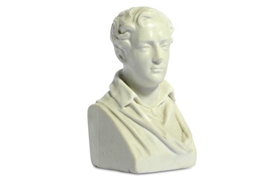 Lot 19 - A WHITE PORCELAIN BISQUE BUST OF BYRON...