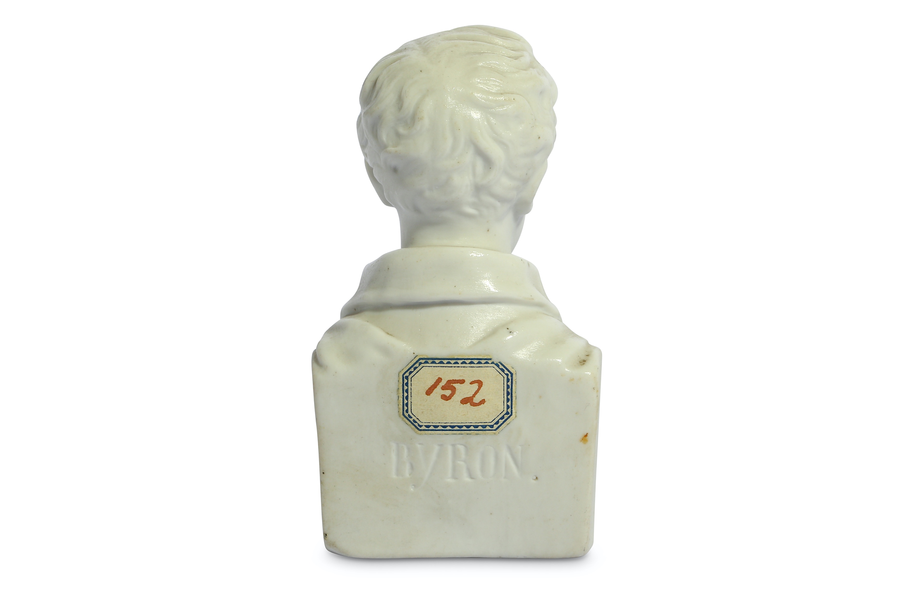 Lot 19 A WHITE PORCELAIN BISQUE BUST OF BYRON