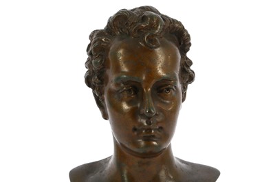 Lot 43 - A WHITE METAL BUST OF LORD BYRON England, 19th...