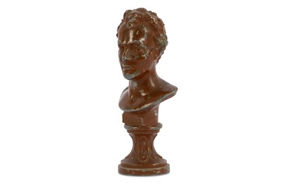 Lot 20 - A WHITE METAL PATINATED BUST OF LORD BYRON...