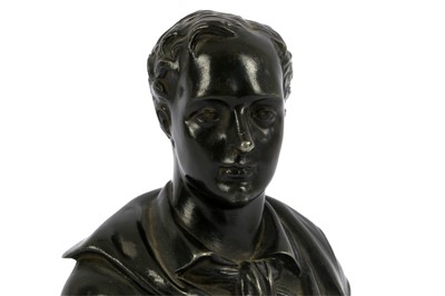 Lot 14 - A PATINATED SPELTER BUST OF LORD BYRON England,...