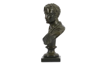 Lot 22 - A VICTORIAN PATINATED SPELTER BUST OF LORD...