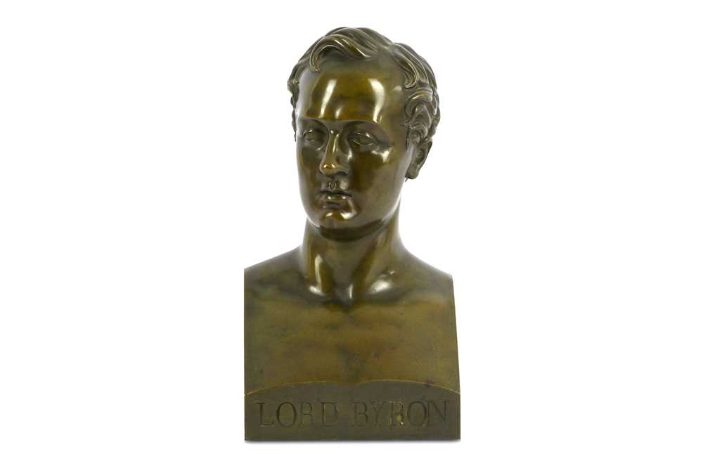Lot 46 - A LARGE BRONZE BUST OF LORD BYRON England,...