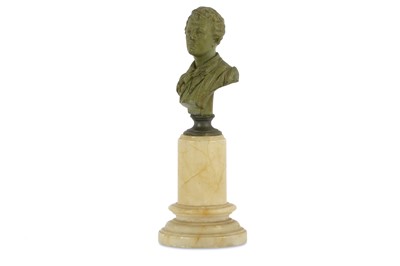 Lot 11 - A WHITE METAL BUST OF LORD BYRON England,...