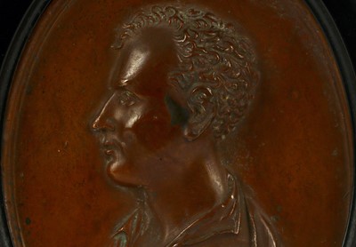 Lot 26 - A MINIATURE ROUNDEL OF LORD BYRON ON COPPER...