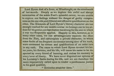 Lot 23 - LORD BYRON'S INK SIGNATURE Clipped from the...