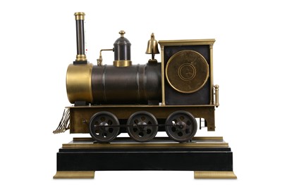Lot 126 - A LATE 20TH CENTURY INDUSTRIAL STYLE BRONZE LOCOMOTIVE AUTOMATON CLOCK AFTER THE MODEL BY GUILMET