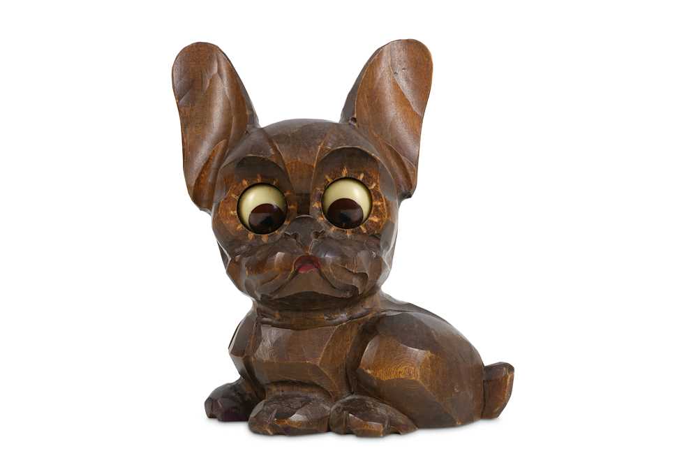 Lot 229 - A 1930'S GERMAN CARVED WOOD DOG CLOCK WITH